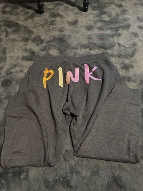 PINK Victoria's Secret Charcoal Sweatpants with Multicolor Logo
